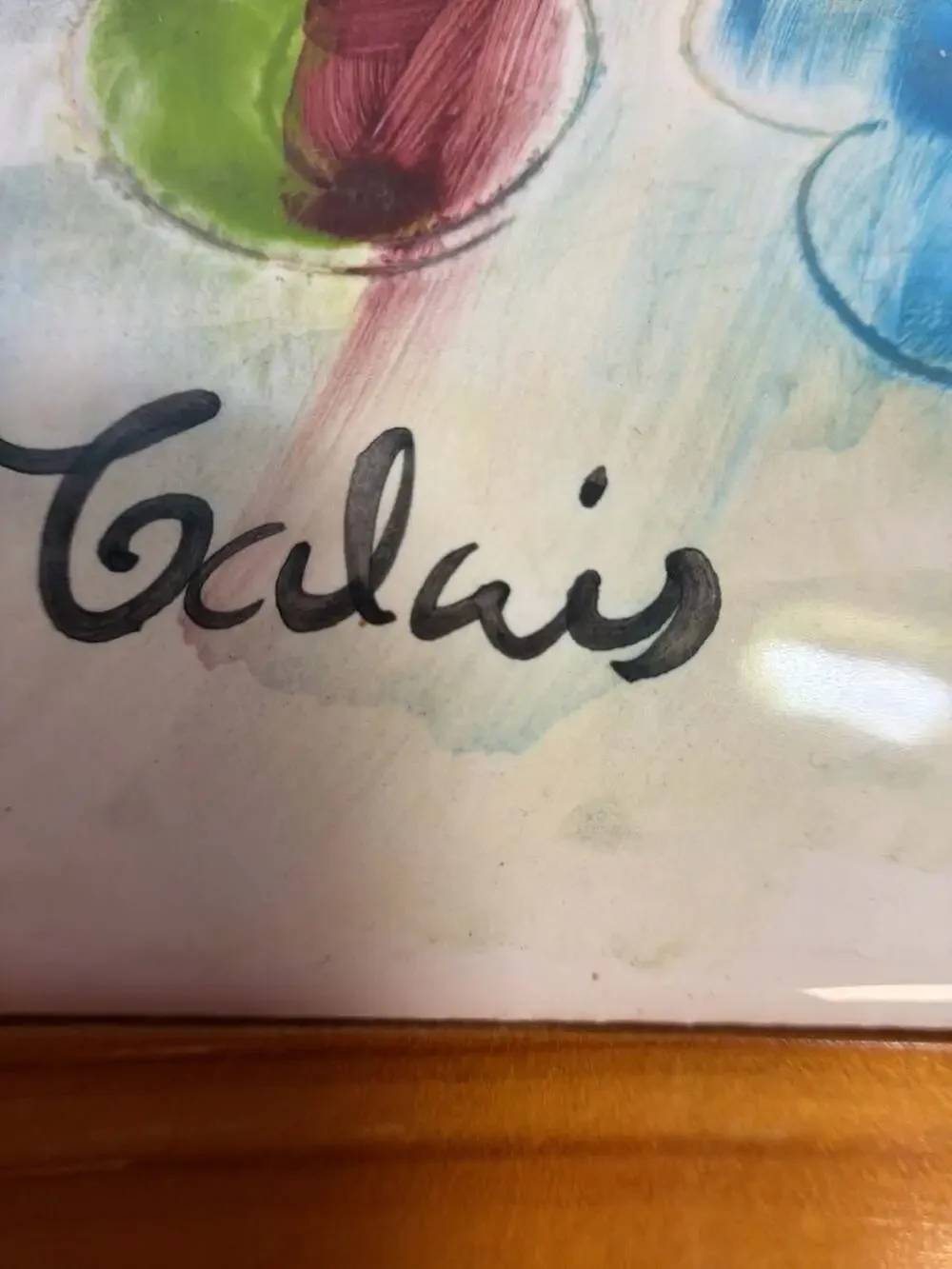 Vintage Calais Hand Painted Ceramic Tile Wall Art Fruit and‎ Floral Motif